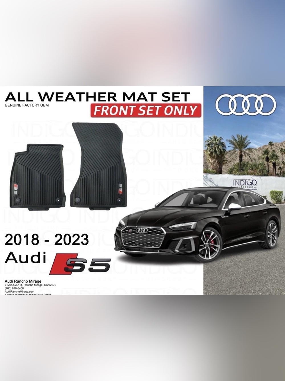 Genuine OEM Front All-Weather Rubber Black Floor Mat Set For Audi S5 2018-2023